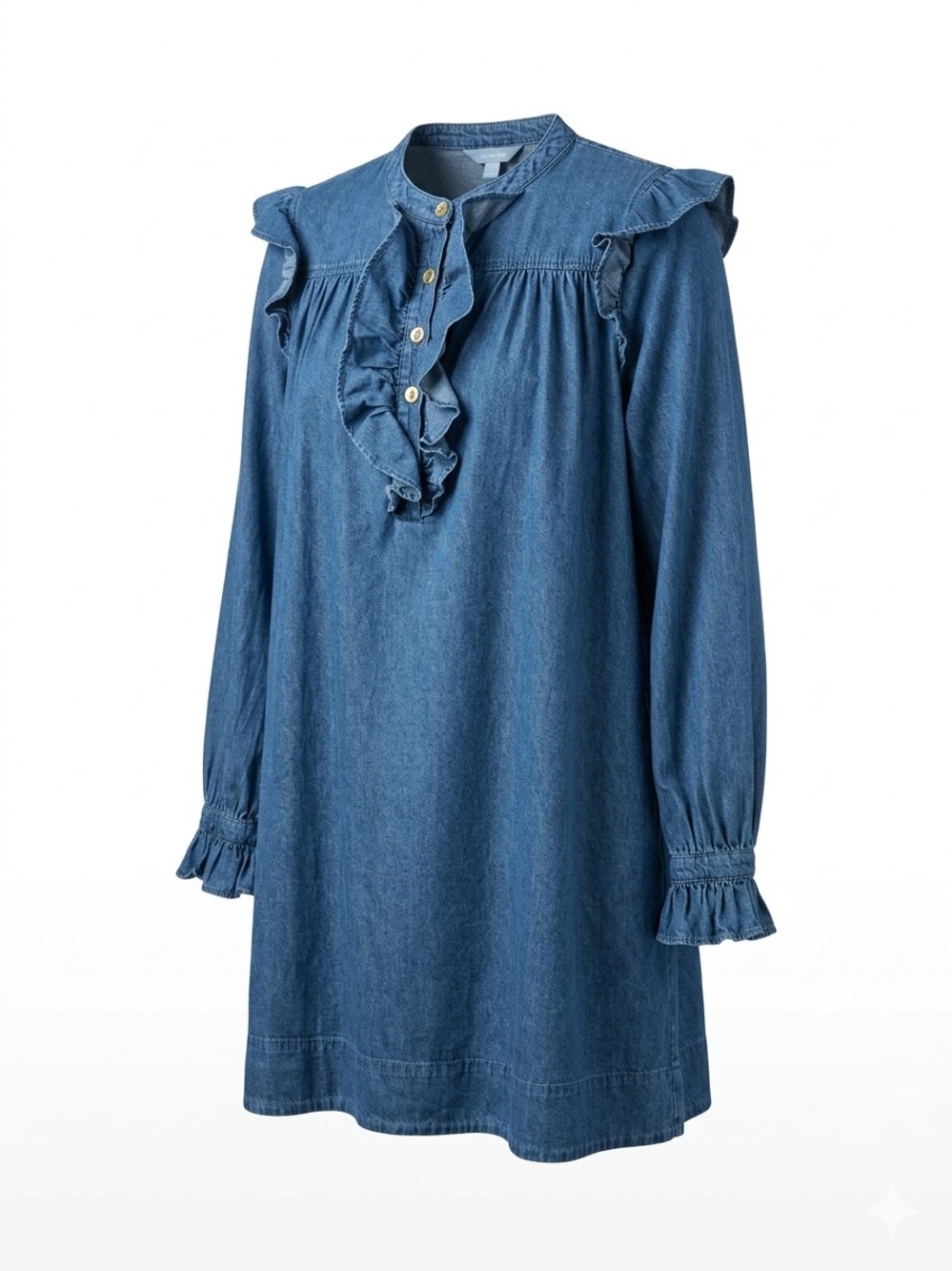 Draper James Denim Ruffle Front Tunic Dress - Blue